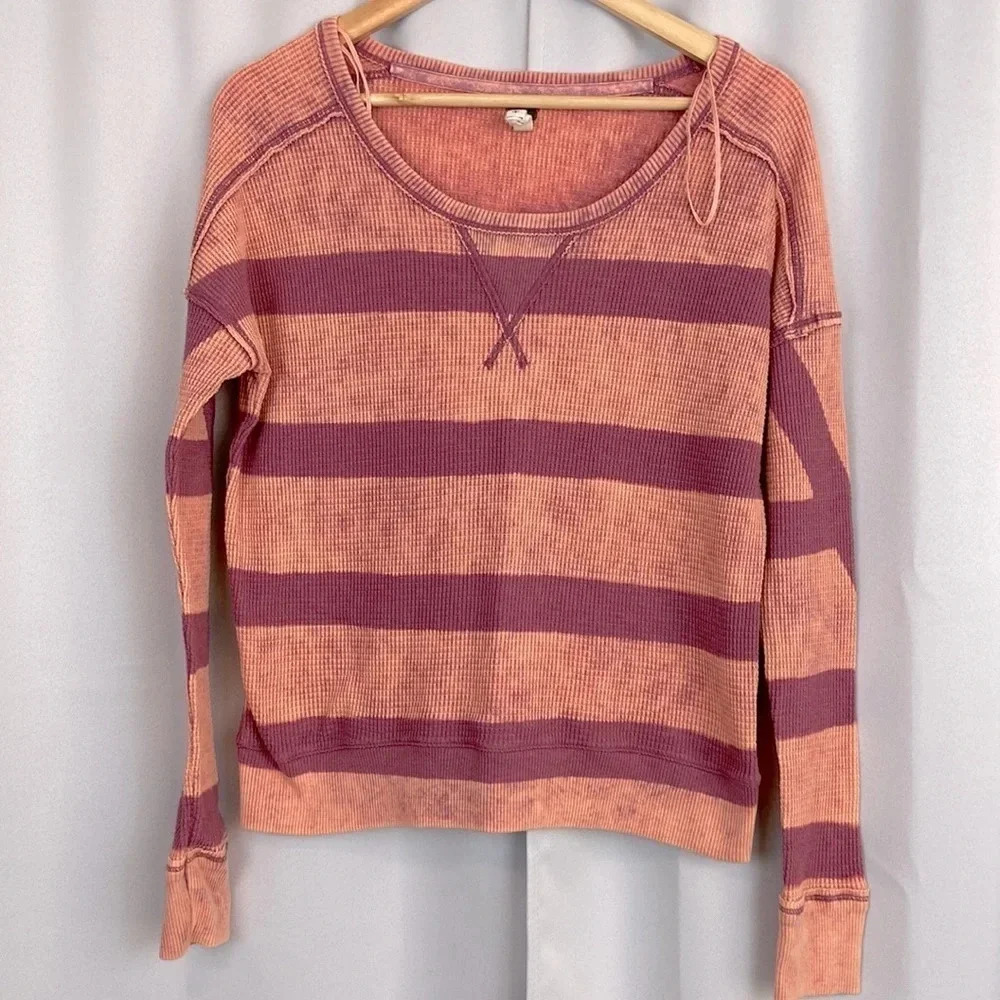 We The Free Bleached Rugby‎ Stripe Thermal Knit Long Sleeve Top Size XS